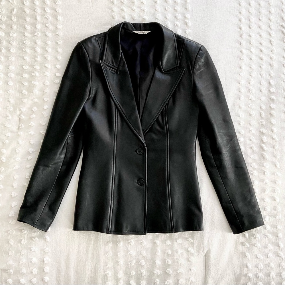 Vintage Black Leather Blazer Jacket - S
